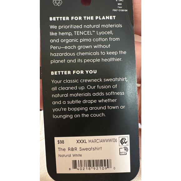 ALLBIRDS R&R Organic Cotton Blend Crewneck Sweatshirt Size XXXL Natural White - Picture 4 of 4